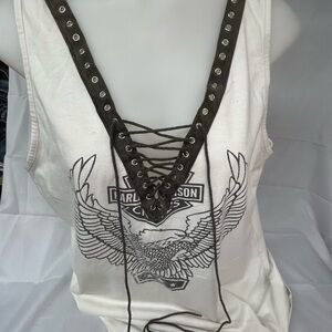 Harley-Davidson White Embellished Sleeveless Tank Top